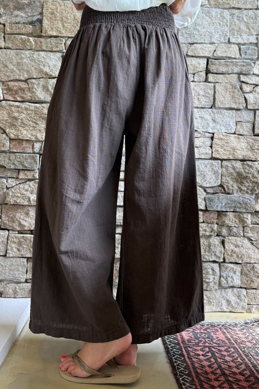 Frame Cotton Shirring Waist Wide Leg Pant Chocolate